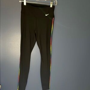 NIKE- rainbow tab sides with black background, Dri-Fit,  women small leggings,